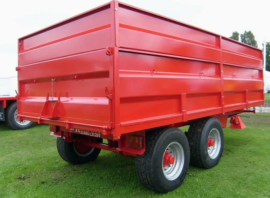 Red twin axle tipping trailer